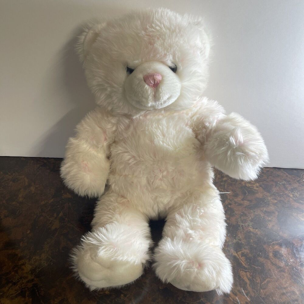 Build-A-Bear White Cuddles Pink Blush Plush Stuffed Teddy 14" Wavy Fur